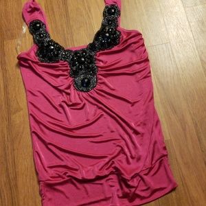 Womens silky feel tank top with statement bling